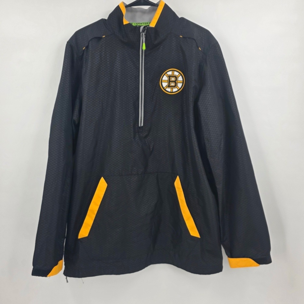 REEKBOK CENTER ICE BOSTON BRUINS 1/4 Zip WINDBREAKER MENS MEDIUM BLACK YELLOW - Picture 2 of 15